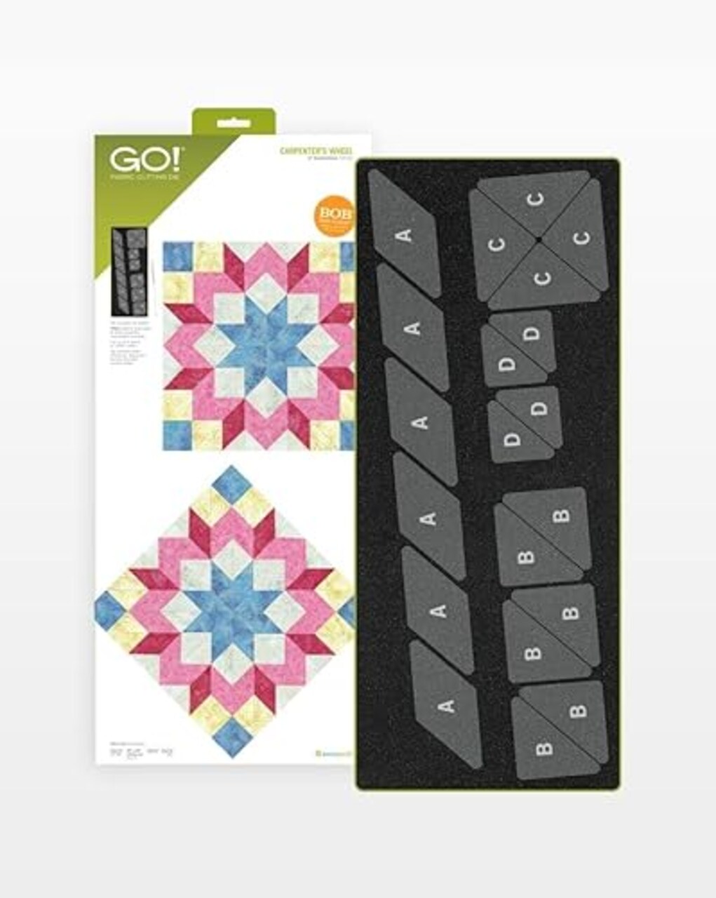 AccuQuilt GO! Carpenter’s Wheel Die 18" Finished – Block on Board Quilting Die, 5-Color Quilt Block